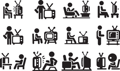 Stick Figure Character Relaxing and Watching Television