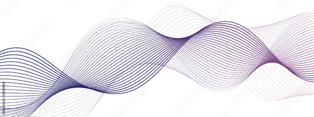 Fototapete Abstract Flowing lines wave Halftone texture Curve shape on white background. 3D vector wave lines with gradients. Striped ribbons vector background with lines. Curve flow motion lines, Modern design