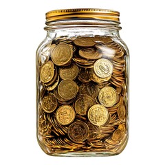 Glass Jar Full of Gold Coins, Money Savings, Financial Security Concept