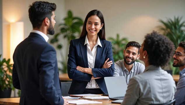 Indian HR Manager Facilitating New Employee Introduction During Onboarding Session in a Modern Corporate Office