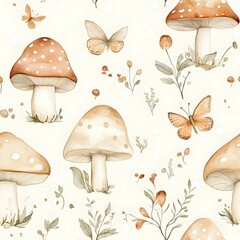 Seamless watercolor mushrooms pattern