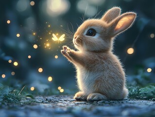 Enchanted Encounter, A Curious Bunny and a Magical Glow