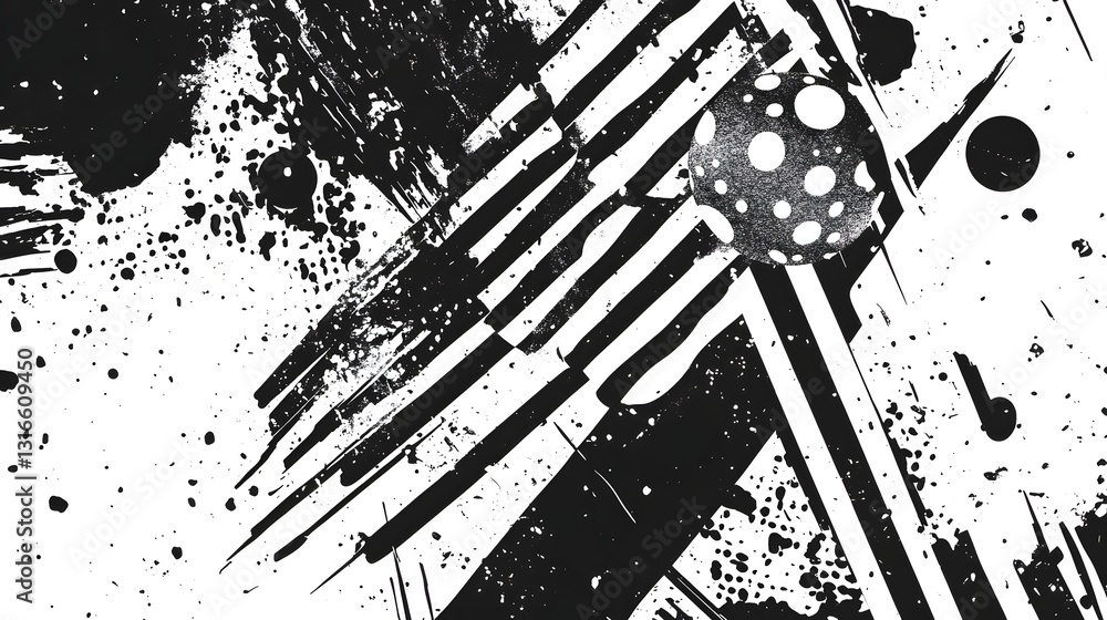 Poster Vibrant monochrome abstract splash art composition featuring chaotic brush strokes paint splatters and a dynamic edgy visual expression  The image creates a striking contemporary