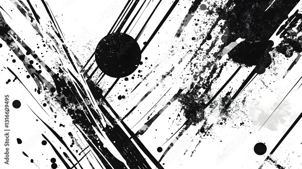 Poster Vibrant Monochrome Abstract Splash of Dynamic Motion and Chaos   Captivating contemporary abstract art background with a powerful burst of energetic movement chaotic liquid textures