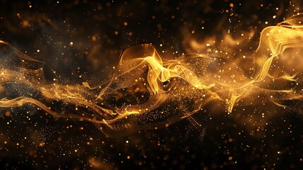 Naklejka premium Abstract golden particles swirling on a dark background.