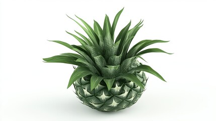 Fototapeta premium 3D Illustration of Tropical Pineapple with Green Leaves and Detailed Texture - Perfect for Food, Nutrition, and Summer Designs