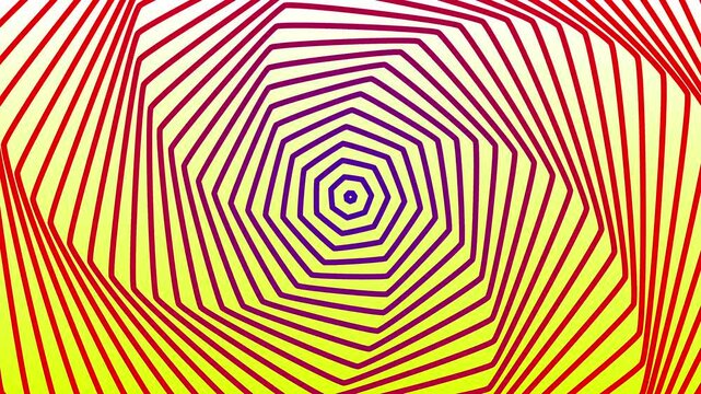 Heptagon lines alternating colorful combined with colorful gradient background rotating repeatedly. 3D animation