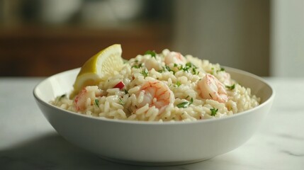 Saffron Risotto with Fresh Herbs and Lemon Wedge