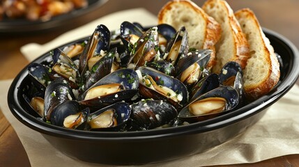 Fototapeta premium Garlic White Wine Sauce with Seafood in Rustic Bowl