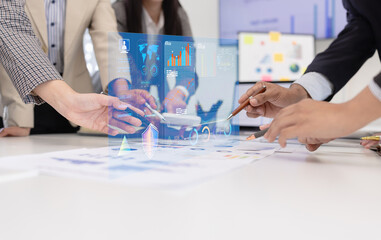 Group of business people working together with marketing strategy analysis at meeting room, Business technology in boardroom for training marketing concept.