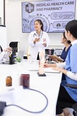 Fototapeta premium Group of Asian doctor working together and brainstorm at the clinic, Healthcare and medical meeting concept.
