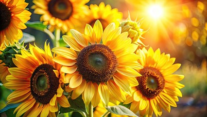 Fototapeta premium Close-up of a vibrant sunflower bouquet, radiating summer sunshine.