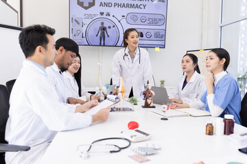 Group of Asian doctor working together and brainstorm at the clinic, Healthcare and medical meeting...