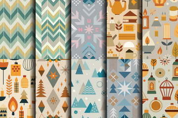 Colorful geometric patterns showcasing a variety of designs and seasonal motifs.