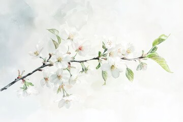 Delicate Watercolor Painting Of Blossoming White Flower Branch