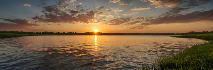 Obraz premium sunset over the river, sunset in the snow, sunrise over the river, sunset over the river, sunset over water, beautiful landscape
