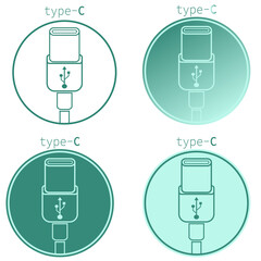 Vector set of USB Type C icons showcasing various designs and features