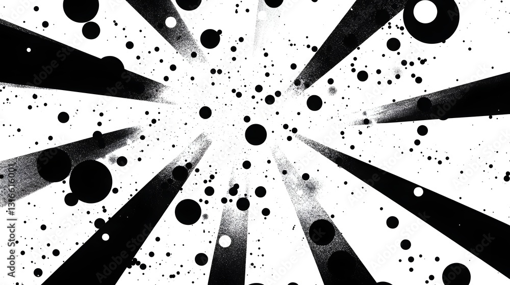 Poster Visually striking and captivating abstract background design featuring an explosion burst with dynamic radial rays splatter and a high contrast monochrome palette  This modern stylish