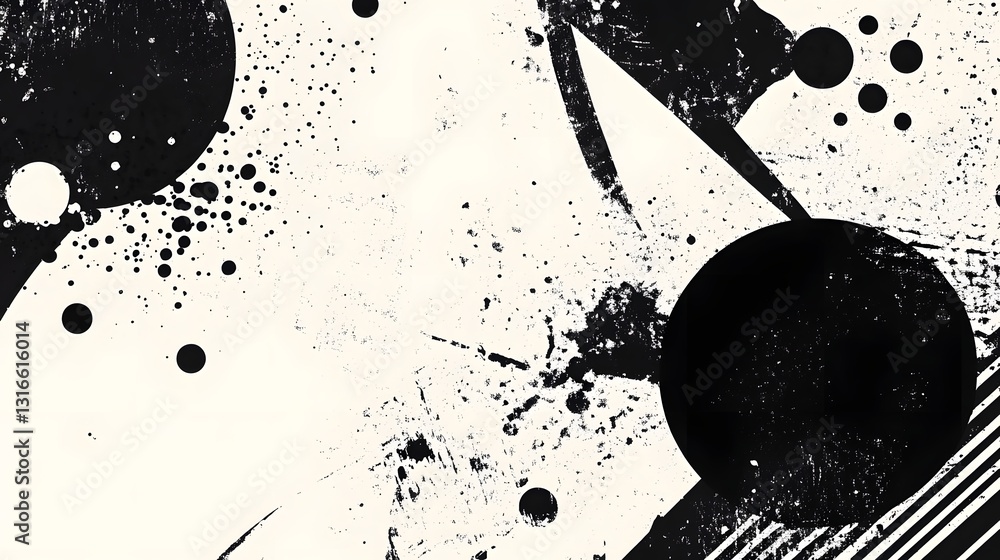 Aufkleber Visually striking abstract monochrome painting with a dynamic fluid composition featuring bold black and white paint splatters drips and splashes  The chaotic