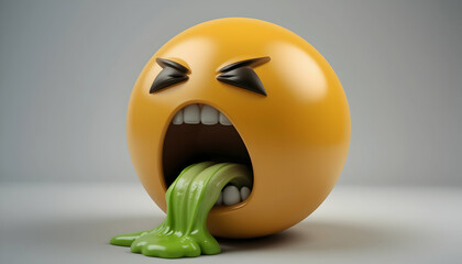 Emoji Vomiting Green Slime Expressing Disgust and Sickness on Plain Background