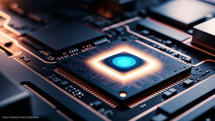 Close-up of a modern computer processor, revealing its complex architecture and advanced engineering.