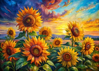 Vibrant Sunflowers, Post-Impressionist Style, Rule of Thirds Composition