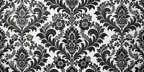 Obraz premium Elegant Black Damask Pattern Texture Background - Seamless Design for Luxury Branding