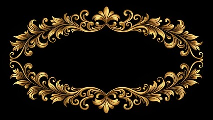 Elegant Gold Ornate Floral Frame on Black Background - Luxury Invitation Border Design