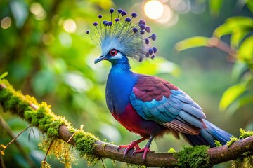 Obraz premium Victoria Crowned Pigeon, New Guinea Bird, Exotic Avian, Rainforest Bird, Large Pigeon