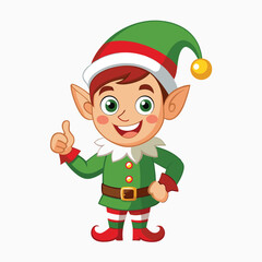 Smiling Christmas elf cartoon character showing thumbs up sign. Vector Hand Drawn Illustration Isolated On Transparent Background
