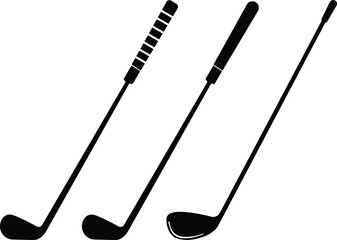 Golf club icon set.golf stick for sports apps, websites and design element. Game equipment. Professional sport, classic golf club for official competitions and tournaments. Isolated illustration.