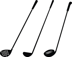Golf club icon set.golf stick for sports apps, websites and design element. Game equipment. Professional sport, classic golf club for official competitions and tournaments. Isolated illustration.