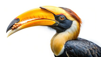 Fototapeta premium Great Indian Hornbill Feeding on Fruit in Lush Forest Habitat