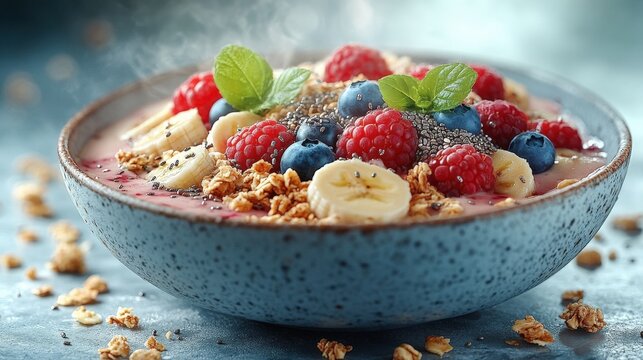 Fresh Fruit Bowl with Mixed berries Bowl and Fruits