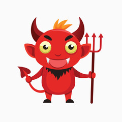 Little devil cartoon in red costume. cartoon devils with tridents and the inscription Welcome to hell. 
Vector cartoon illustration isolated on white background