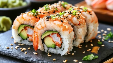 Tempura Shrimp Sushi Rolls with Avocado and Spicy Mayo