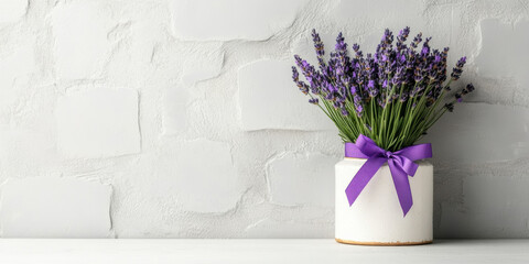 Pearl-colored ribbon tied around a bouquet, high fidelity image.