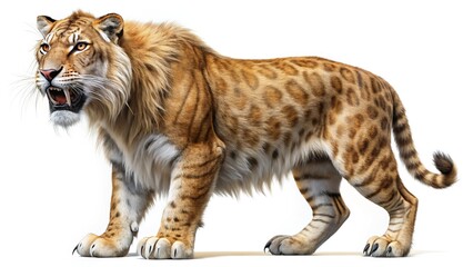 Obraz premium Majestic Ancient Sabertooth Tiger Roaming Prehistoric Landscape