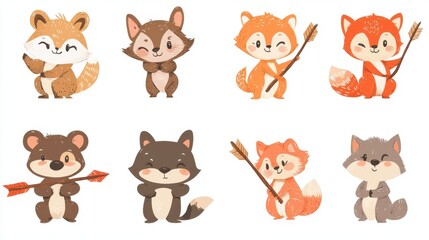 Fototapeta premium Adorable cartoon animals with friendly faces and playful gestures