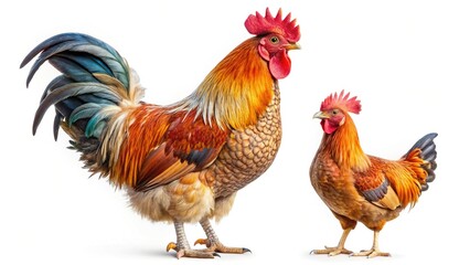 Fototapeta premium Majestic Rooster and Hen in a Lush Farm Setting - Stock Photo