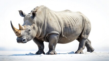 Fototapeta premium Majestic Rhino Trekking Through Pristine Winter Snowscape