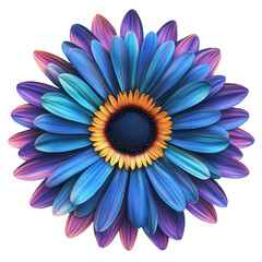 Floral Fantasy: A captivating illustration of a vibrant flower, showcasing an explosion of vivid blue, purple, and orange hues, with meticulous detail and artistic flair.