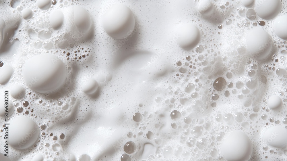 Poster bubbles and foam close-up on white surface with soft texture