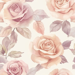 Fototapeta premium a seamless pattern of romantic, vintage roses in soft dusty rose and creme, watercolor