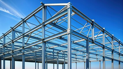 Fototapeta premium Modern Steel Structure Against Vivid Blue Sky - Architectural Photography