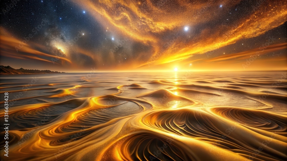 Wall mural golden sands under a celestial tapestry an ethereal landscape of shimmering dunes bathed in the warm