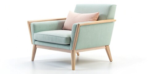 Pastel Scandinavian Armchair: Modern Minimalist Living Room Design with Copy Space