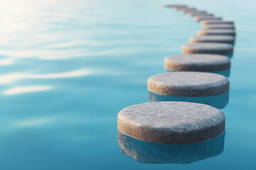 Stepping stones across water showing way forward with determination