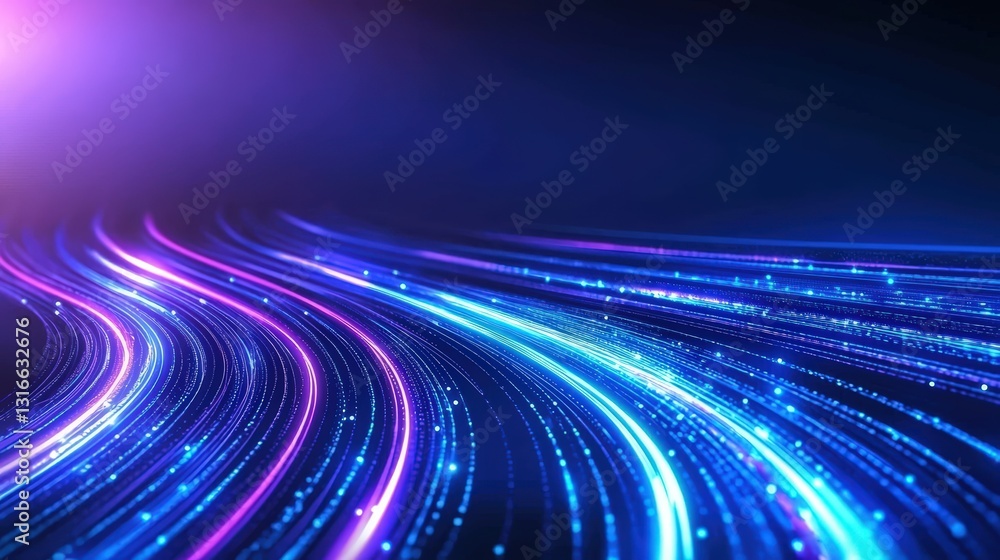 Poster a vibrant display of glowing lines in blue and pink against a dark background, creating an energetic