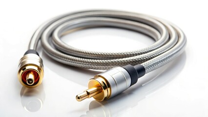 RCA Cable Flat Lay: Clean White Background Stock Photo